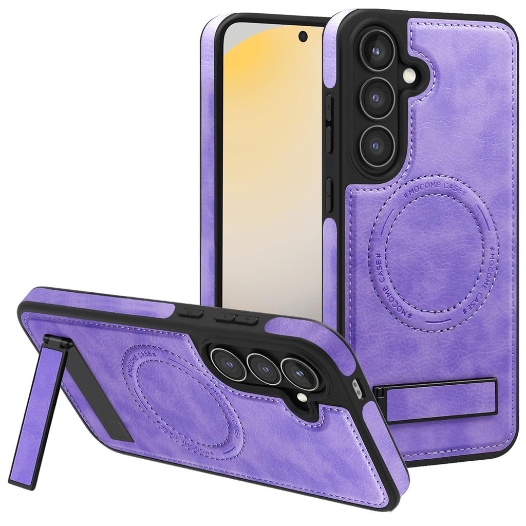 For Samsung Galaxy S24 FE Case Compatible with MagSafe Kickstand Leather Phone Back Cover