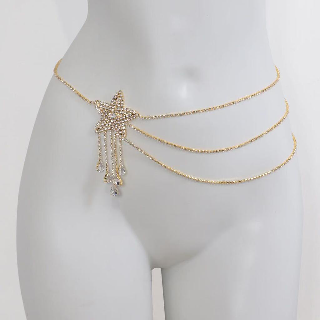 Fashionable full diamond tassel waist chain for women, layered body chain, waist accessories, versatile temperament, dress waist accessory chain