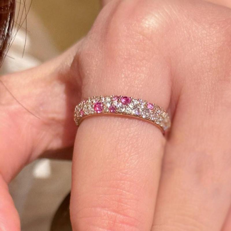Kirschblüten-Inlay Rosa Diamanten Spleißblumenring Mode-Stil Süße Exquisite Ringe für Frauen Hochzeits Schmuck Geschenk