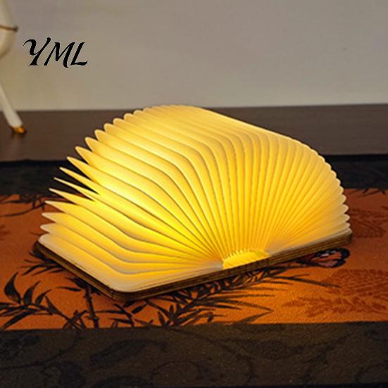 Wooden Bedside Lamp Portable LED Book Light, Magnetic Foldable Night with Stepless Dimming, Decorative Light USB Rechargeable Warm Ambient for Bedroom