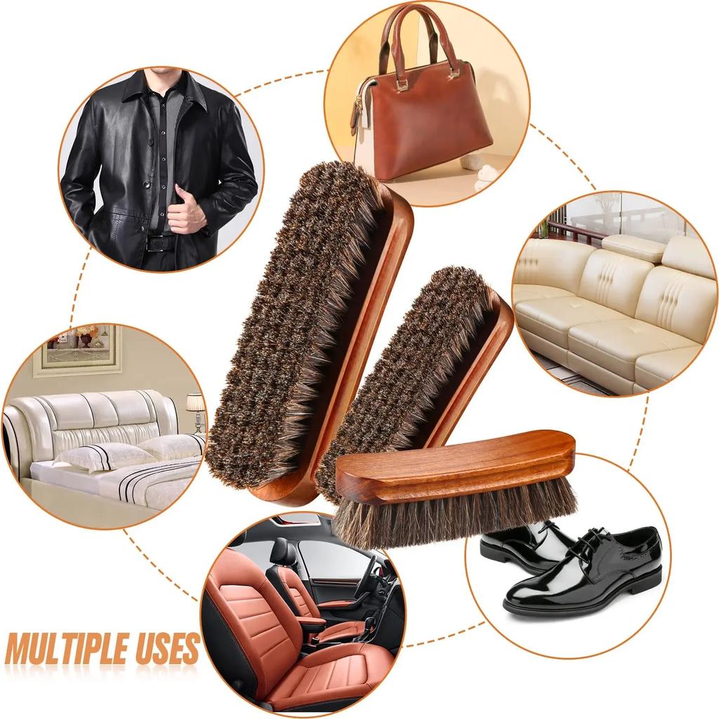 Horsehair Leather Textile Cleaning Brush for Car Interior Furniture Apparel Bag Shine Polishing Brush Auto Home Wash Accessories