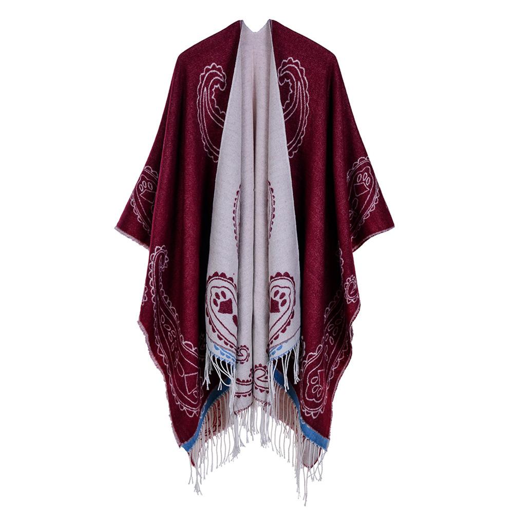 Women Fashion Printing Tassel Shawl Winter Warm All-match Cloak Scarf