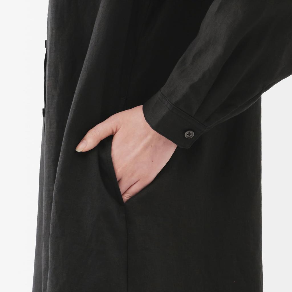 MUJI Women's Linen Washed Long Sleeve Shirt Dress, Black, Size Small, BC2LDA5S