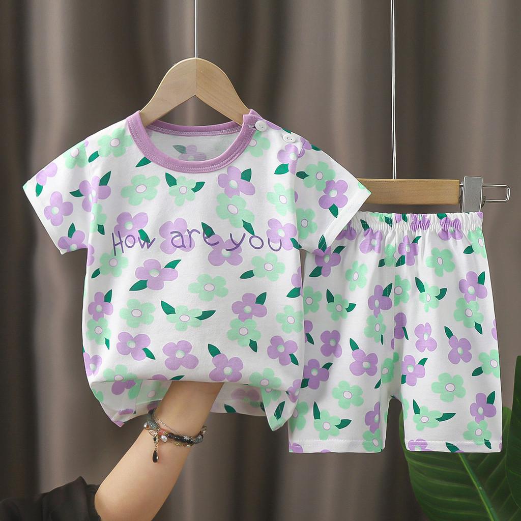 Baby Boy Girl Summer Cotton Short Sleeve Tshirt And Shorts Set With Animal Prints For Toddler Kids