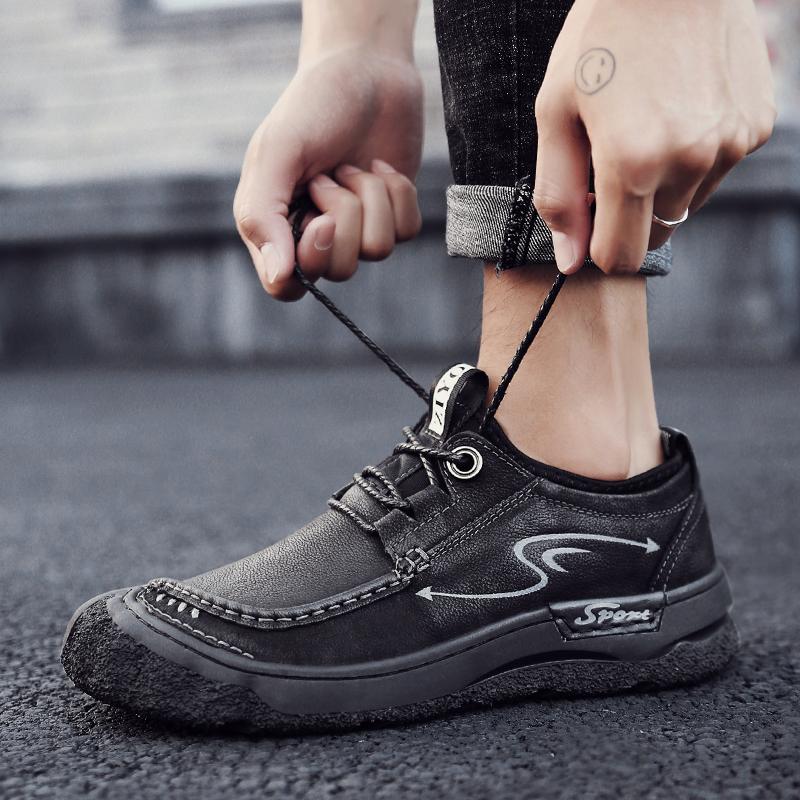 Mens Shoes Vintage Genuine Leather Sneakers Men High Quality Comfy Lace-Up Hiking Shoes Male Handmade Footwear Plus Size 38-47