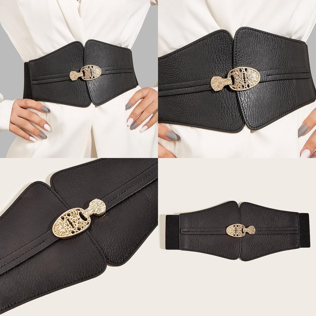 Buckle Fashion Gold Decoration Women Casual Black Faux Leather Belt Daily For