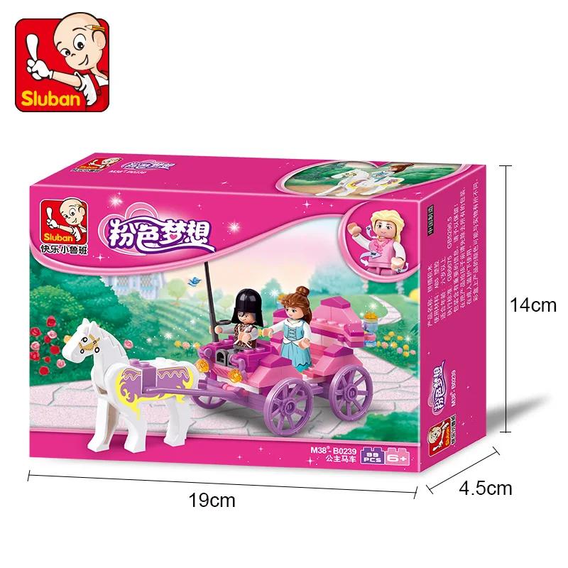2 IN 1 SLUBAN Girl Royal Carriage Wagon Model Building Blocks Enlighten Action Figure Toys For Children