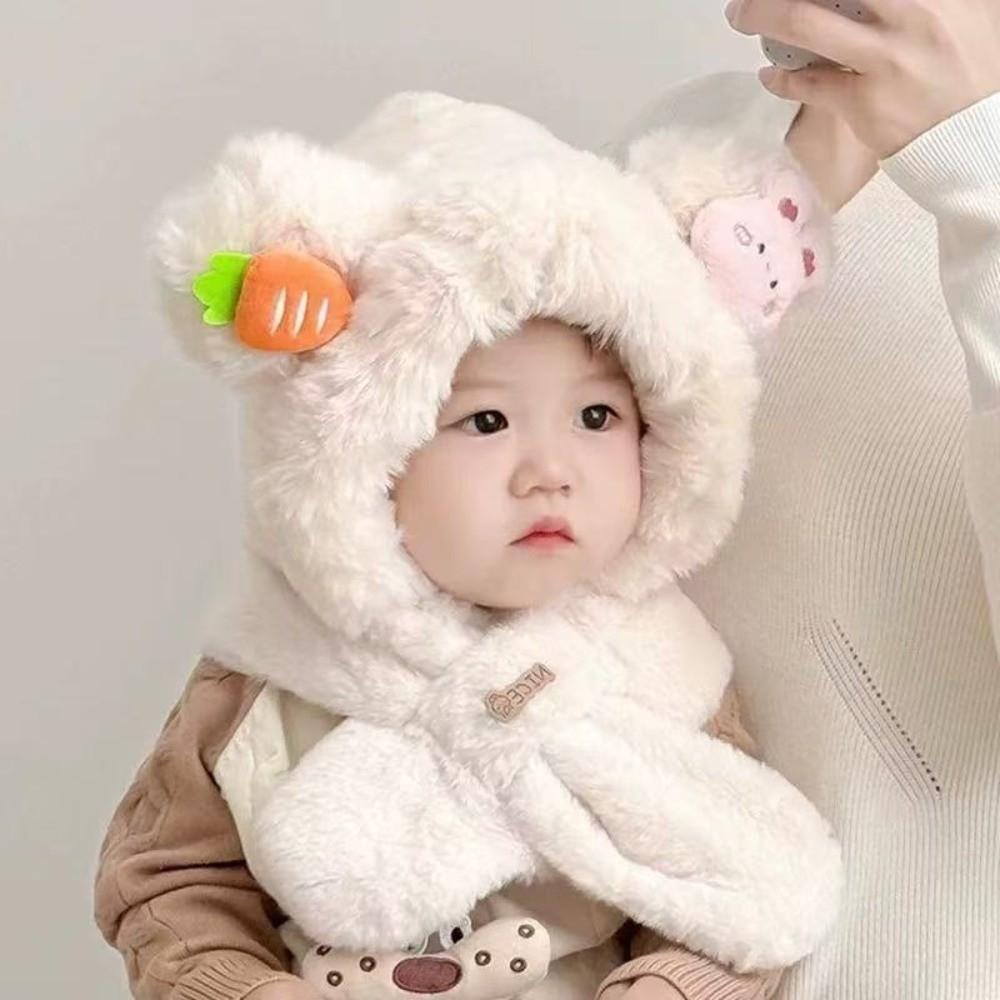 Thick Warm Kids Hooded Scarf Hat Neck Protection Winter Plush Integrated Hat  Snow