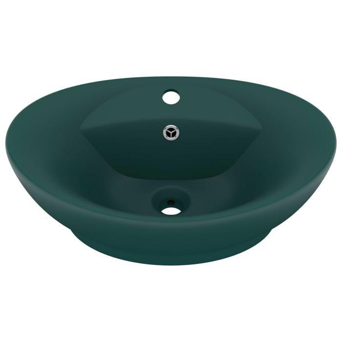 VidaXL Lavabo Ovale à Trop-plein Vasque à Poser de Toilette Lave-mains de Salle de Bain Salle Cosmétique Intérieur Vert 146937