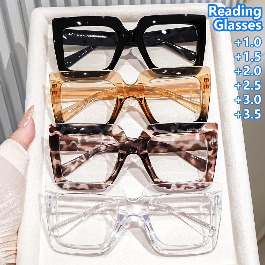 Lunettes de lecture carrées surdimensionnées Lunettes légères Lunettes pour femmes Verre transparent Motif léopard Mode Lunettes pour ordinateur