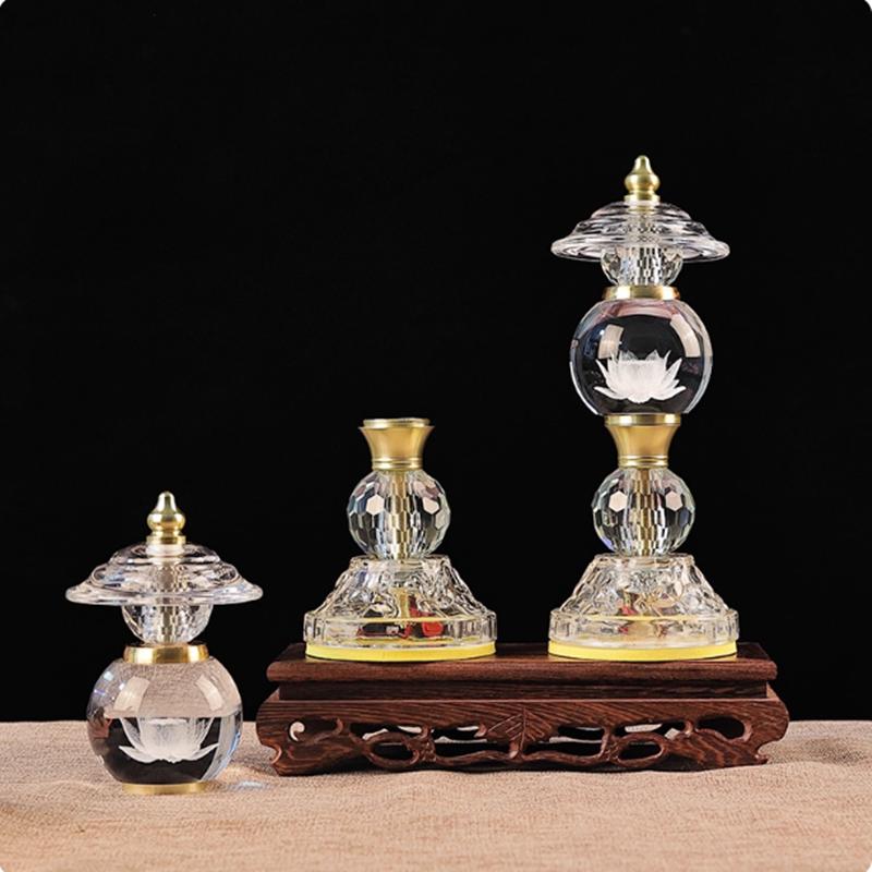Household LED Crystal Ball Glass Lotus Lamp, Buddha Offering Lamp, Prayer, Feng Shui, Eternal Light of Buddha Hall, Buddha Tools