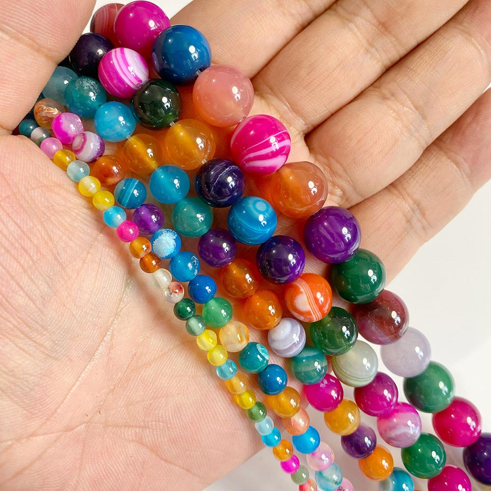 6 8 10 MM  Matte Natural Stone Beads Polished Blue Stripes Agates Stone Beads Diy Spacer Loose Beads for Jewelry Making Bracelet