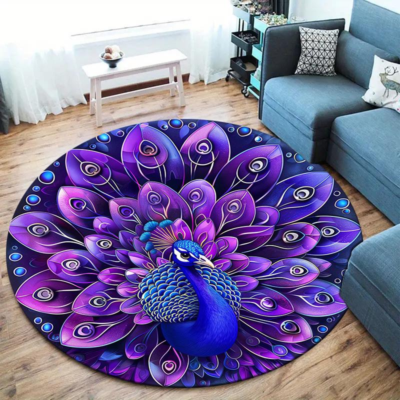 Elegant Peacock Round Area Rug,Carpet Rug for Living Room Bedroom Sofa Playroom Decor,Non-slip Floor Mat 80cmx80cm