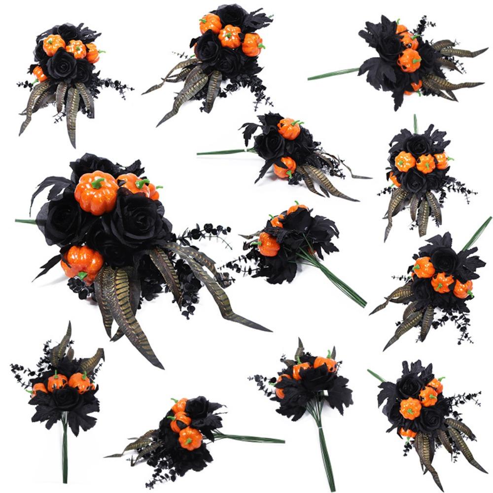 

Садовый гаджет Искусственный букет черных роз Оранжевый/черный Украшения для вечеринки на Хэллоуин