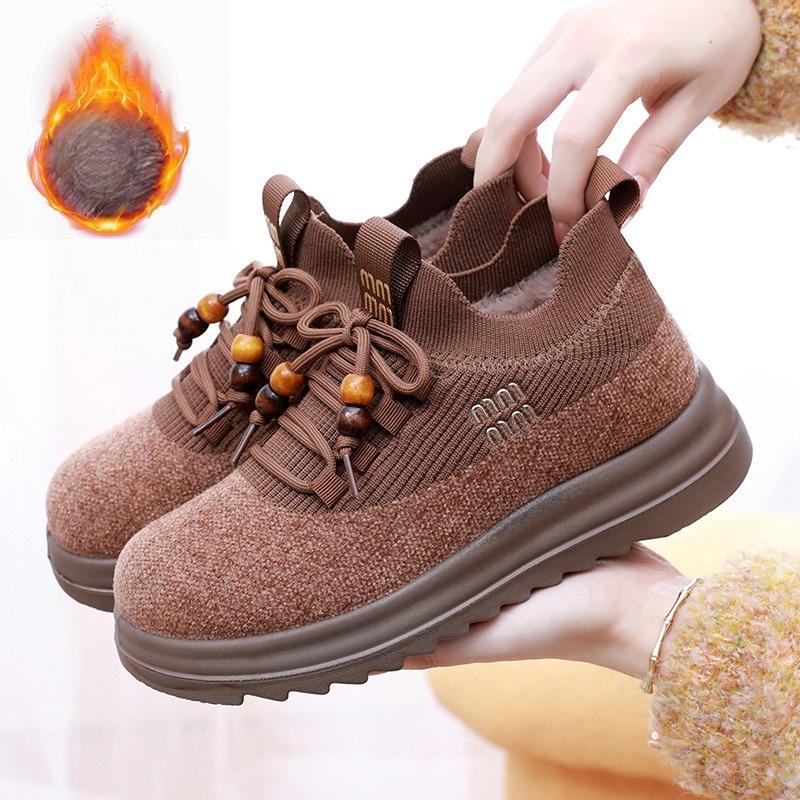 Women's Large Size Soft Sole Winter Warm Fur One Stirrup Snow Boots Padded Lined Ankle Boots Anti-slip Hiking Casual Sports Cotton Boots