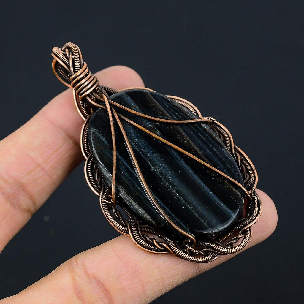 Frumoase bijuterii cu pandantiv realizate manual cu piatră prețioasă cu ochi de tigru albastru