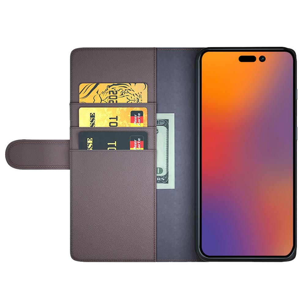 

For iPhone 14 Pro Max Case Genuine Split Leather Phone Cover with Wallet Stand Black