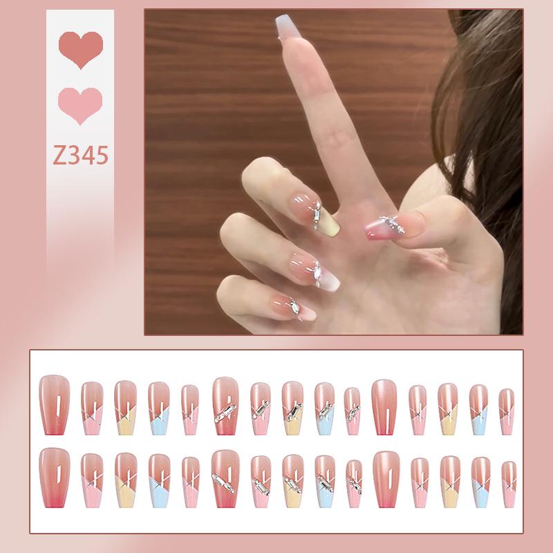 

Skittles Телесно-розовый Кошачий глаз Стразы Французский маникюр Накладные ногти Glue Included