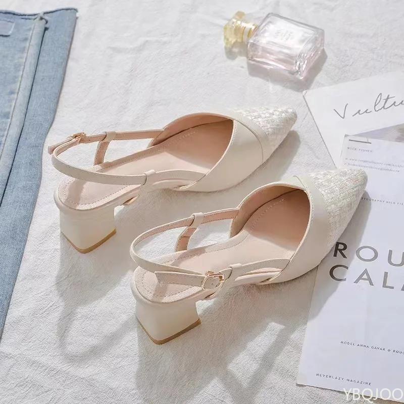 Fashion Baotou Women's Sandals Sharp pointed summer shoes Ladies middle heel sandal Versatile comfortable elegant shoe Zapatos