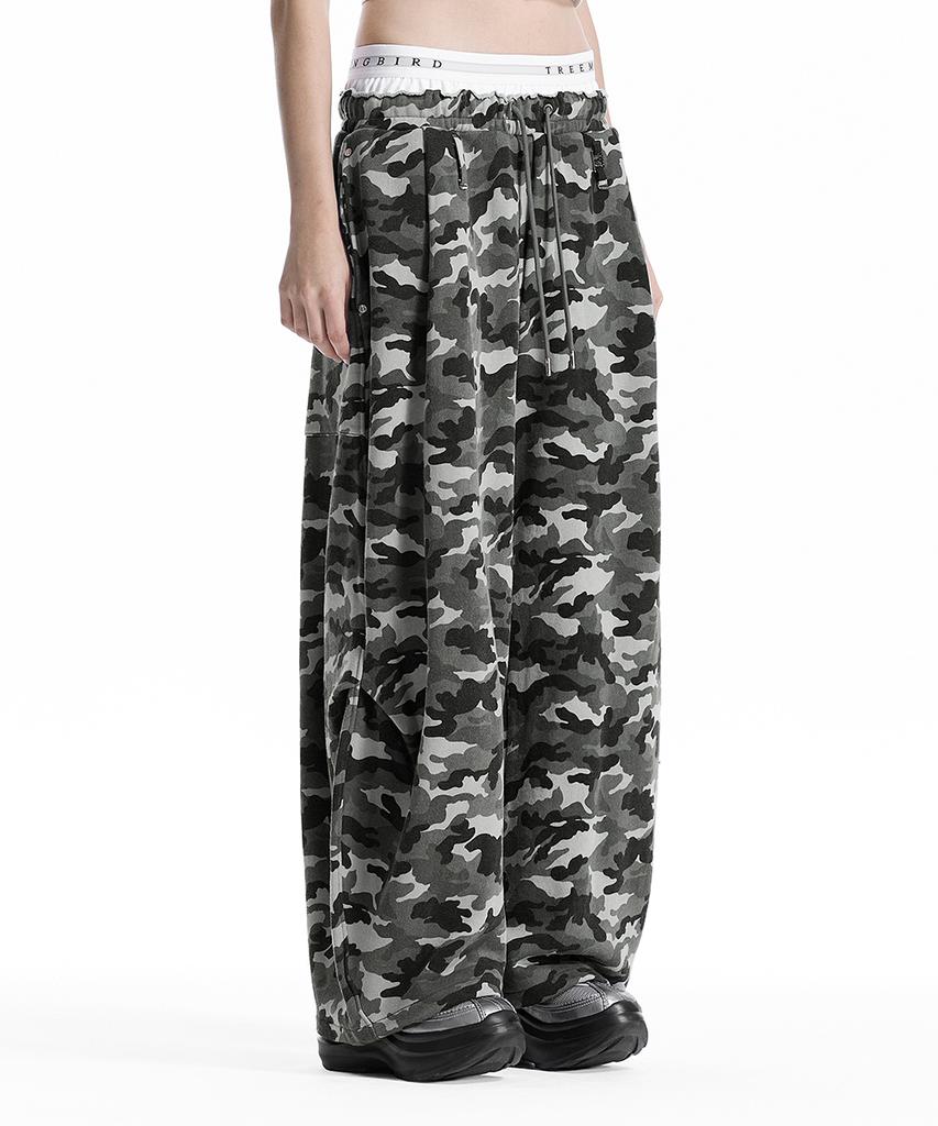 Teulimingbeodeu Camo Double Waist Sagging Sweat Pants [ Light Gray ]
