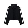 Women Casual Black Trousers Suits Sports Short Jacket Vinatge Black White Patchwork Baggy Pants Street