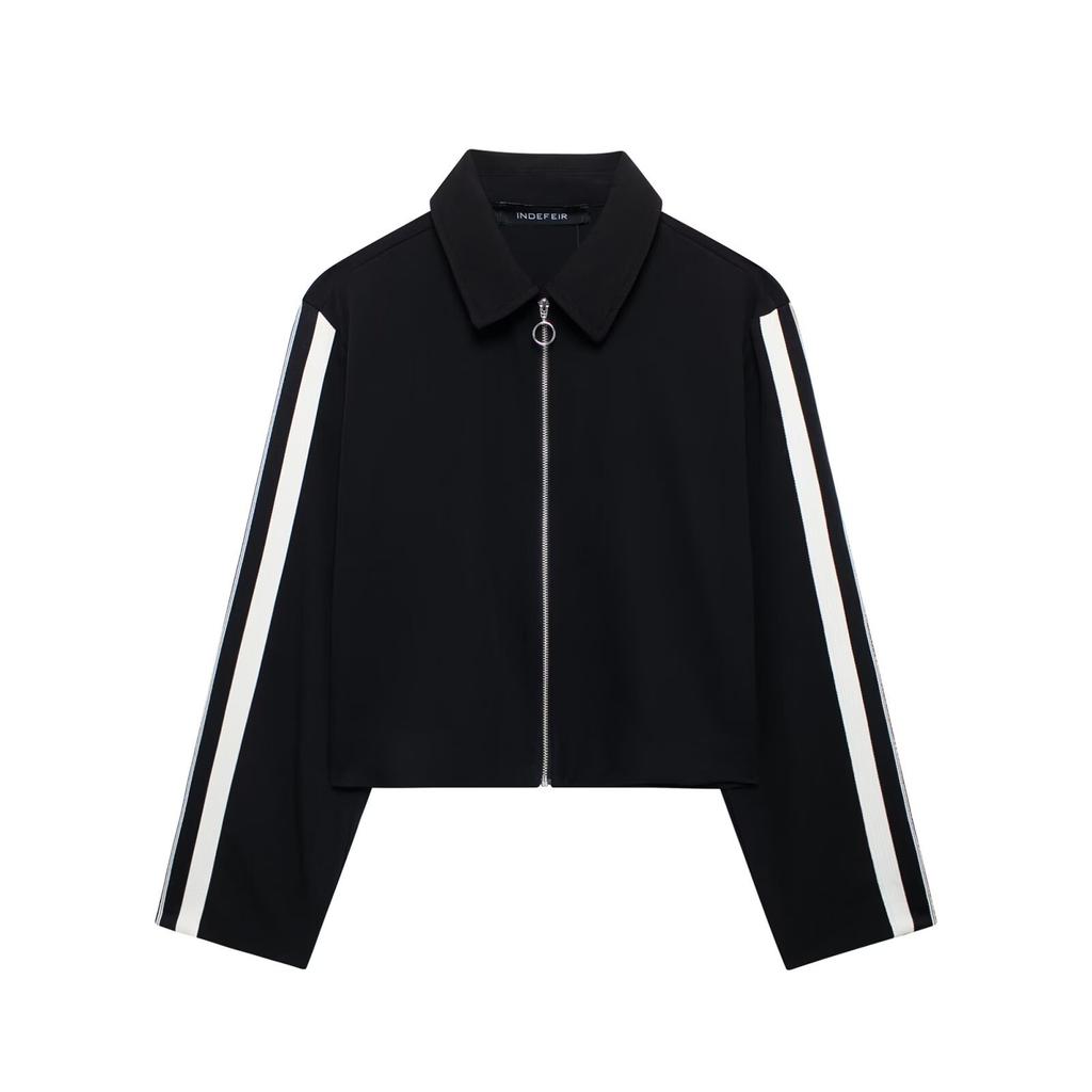 Women Casual Black Trousers Suits Sports Short Jacket Vinatge Black White Patchwork Baggy Pants Street