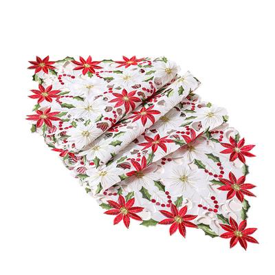 Christmas Embroidered Christmas Flower Table Runner Tablecloth Hollow New Polyester Placemat