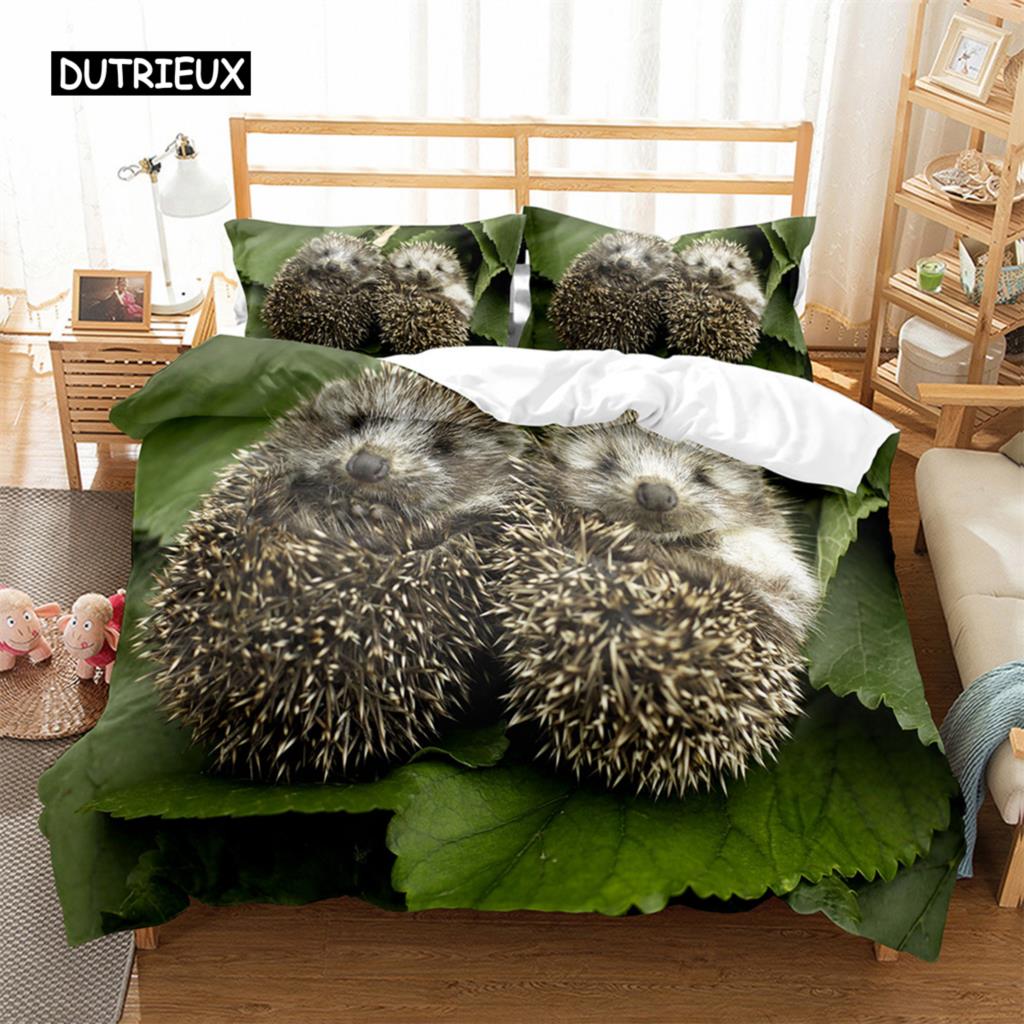 Hedgehog Duvet Cover Cute 3D Wildlife Animal Polyester Comforter Cover Bedding Set for Home Bedroom Decorations Women Children