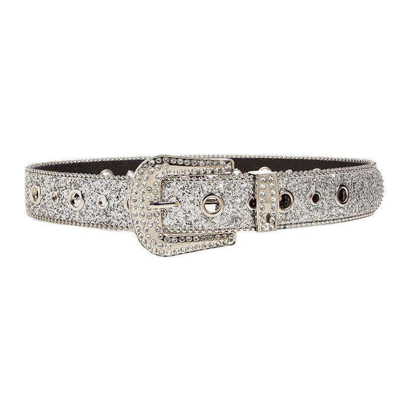 Y2K Punk Style Women's Sequin Rhinestone Leather Belt - Trendy Jean Accessory