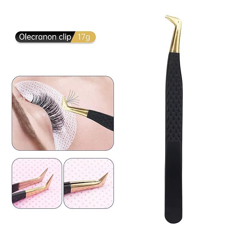 Black Gold Pattern Stainless Steel Eyelash Tweezers for Precision Eyelash Extension