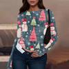 Mote Casual Dame Rund Hals Juleprint Langermet T-skjorte Topp
