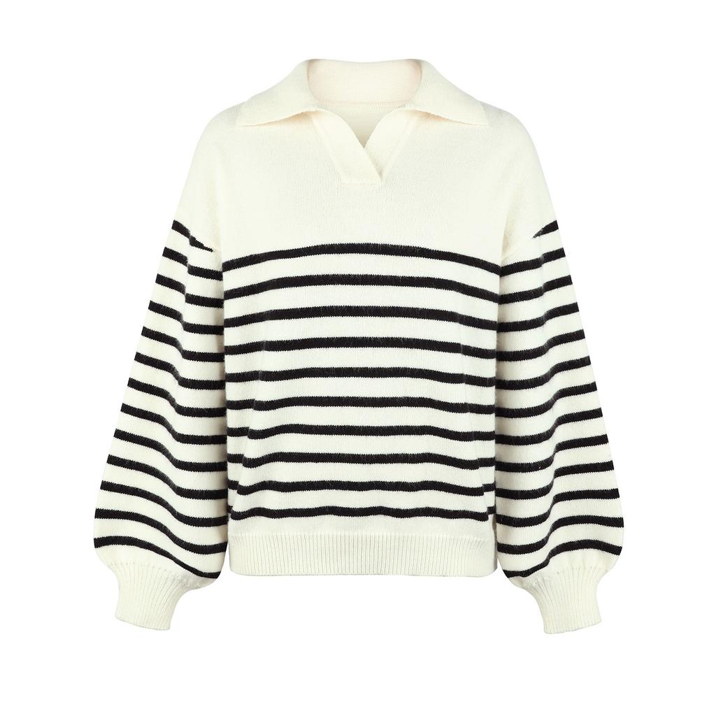 Women's Casual Fashion 2022 Long Sleeved Knitting Contrast Color Sweater Top