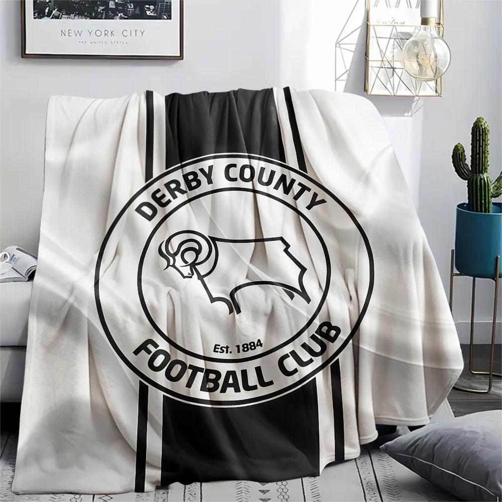 Derby County FC Logo Printed Flannel Blanket, Soft Throw for Bedroom Sofa, Washable,soccer Fan Merchandise, Great Gift.