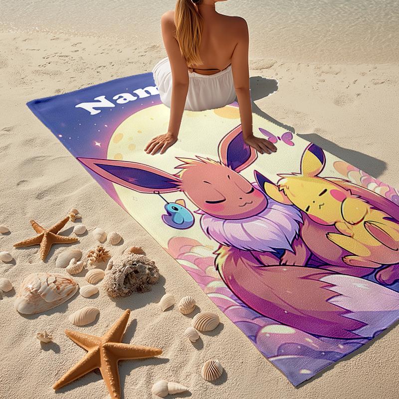Custom Name Ultra-Soft Beach Towel with Pokémon Theme,Ideal for Pool - Camping, Diving - Perfect Travel Essential, Vibrant Beach Towel.
