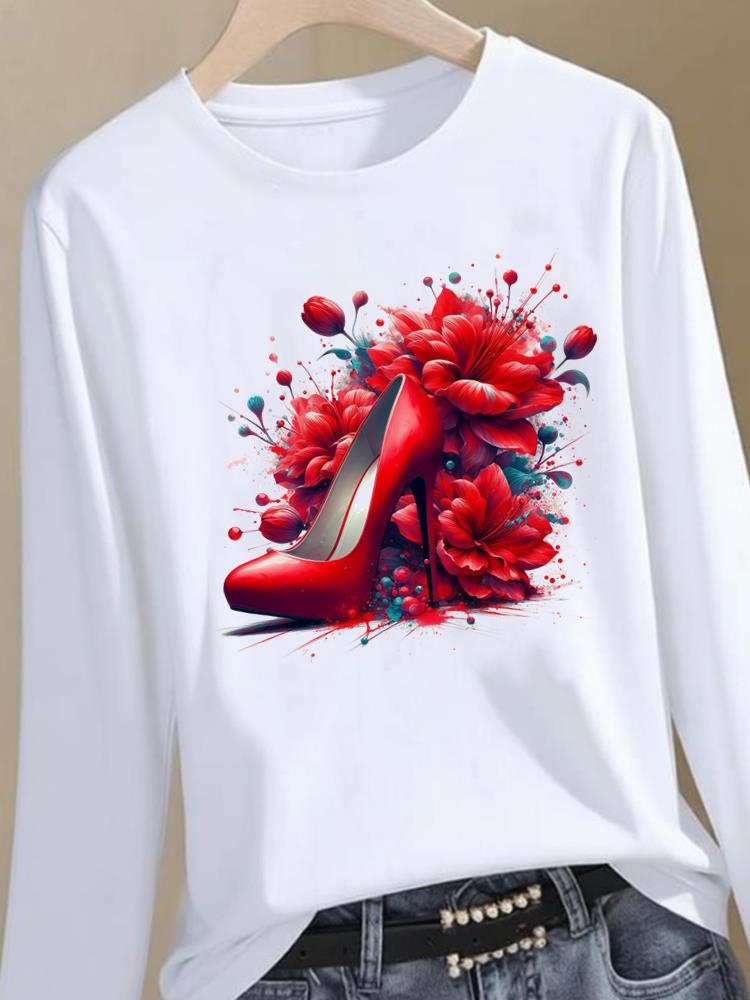 (Asian Size) Trend Style Cute Graphic Tee Women Autumn Winter Spring Casual Fashion Top O-neck Clothing Print T Shirt Long Sleeve T-shirts