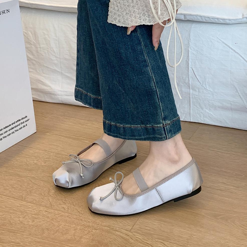 Fashion Bailamos Brand Women Luxury Satin Silk Ballet Shoes Woman Classic Square Toe Bowtie Elastic Band Ballerina Soft Flats Size40