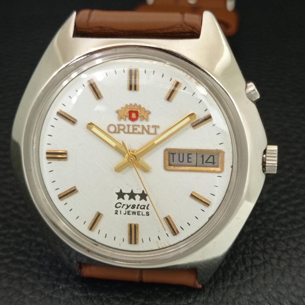 AUTOMATIK VINTAGE ORIENT CRYSTAL JAPAN 46941 HERREN WEISSES ZIFFERBLATT UHR a704829-1