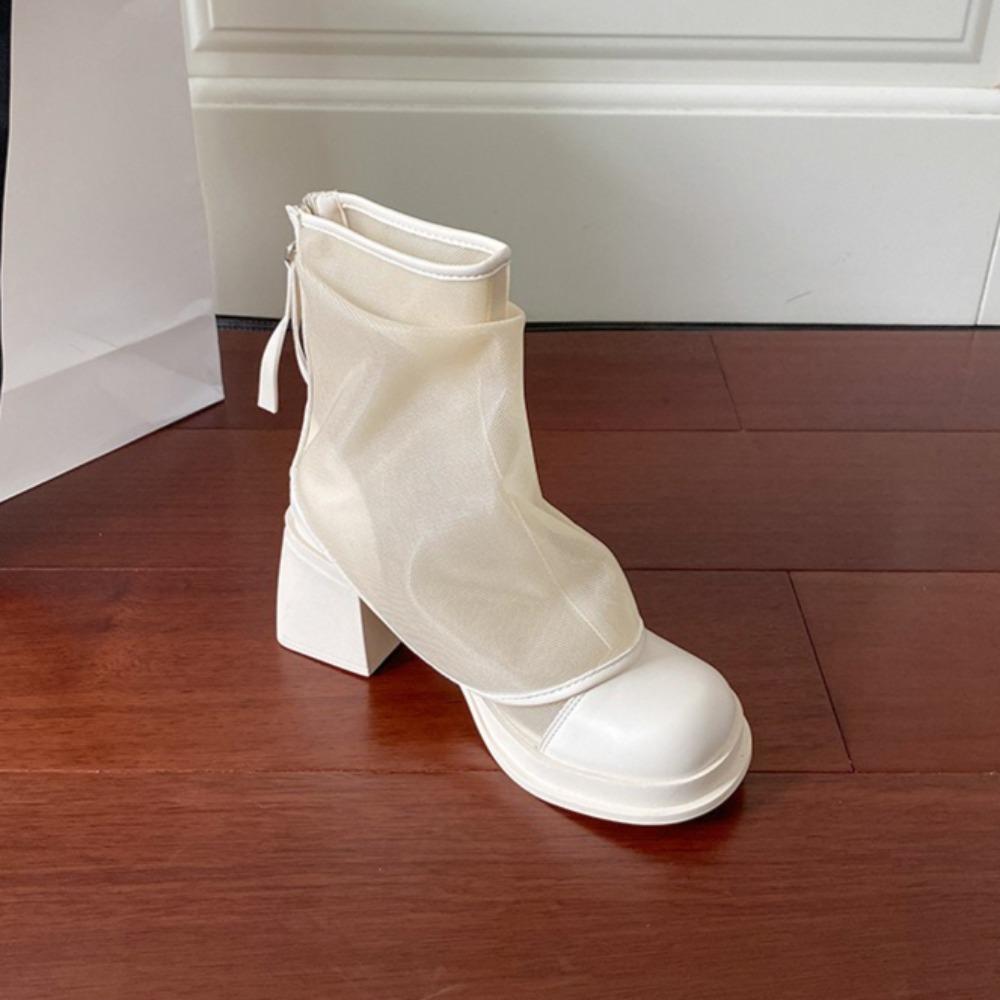 High Heeled Boots  Autumn And Summer New Thick Heel Thick Sole Cool Boots Double Design Mesh Boots Women Shoes
