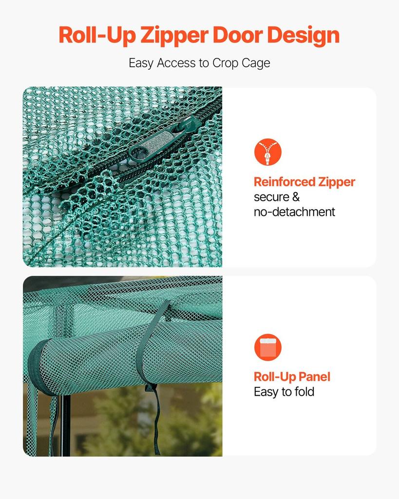 Crop Cage, 2.9 x 1.94 x 1.94 m Plant Protection Tent with Zippered Door, Wind-Resistant Tall Crop Cage, Easy to Install, Outdoor Raised Bed Cover,