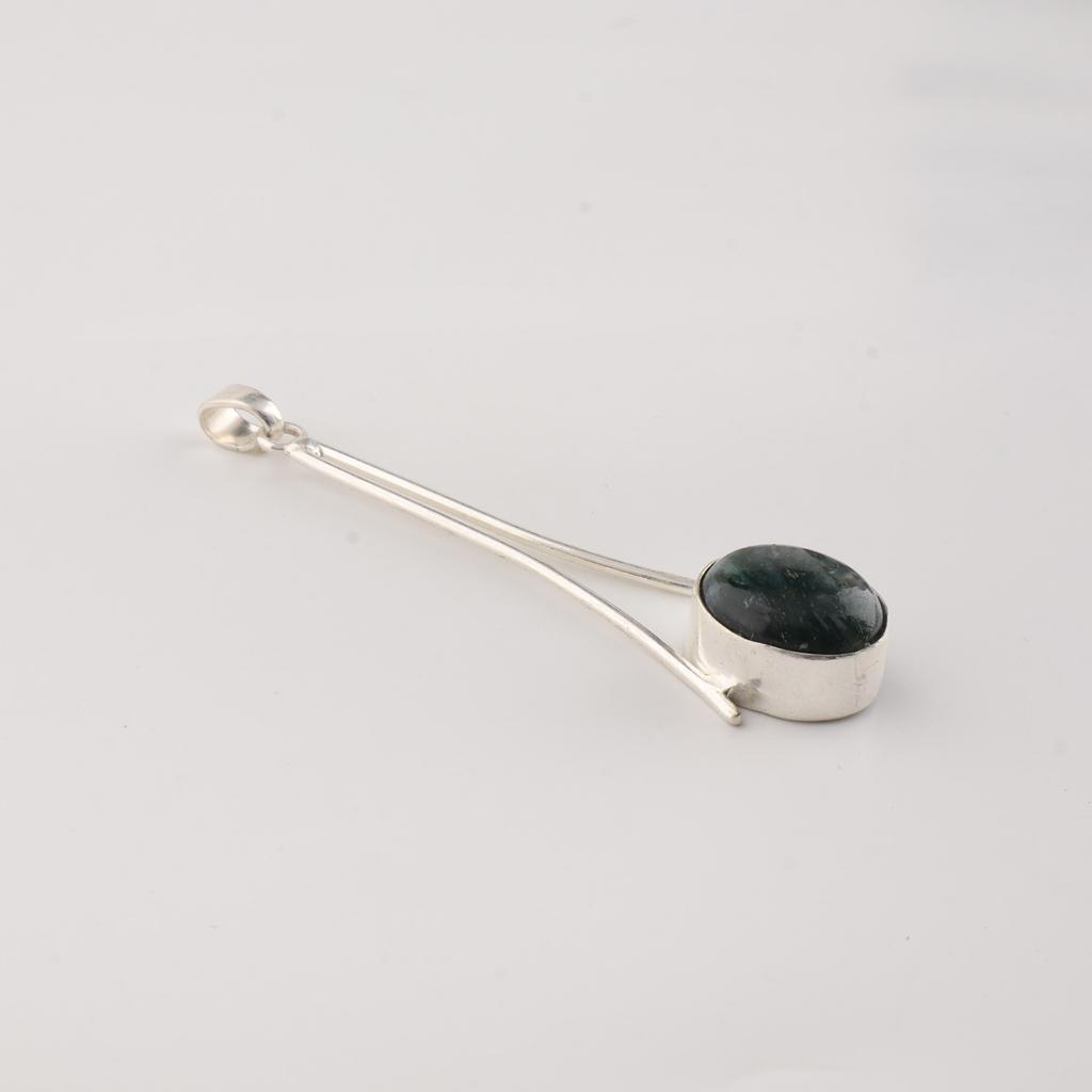 Natural Moss Agate Gemstone 925 Sterling Silver Handcrafted Jewelry Long Pendant 1.69" For Women PP-69-33