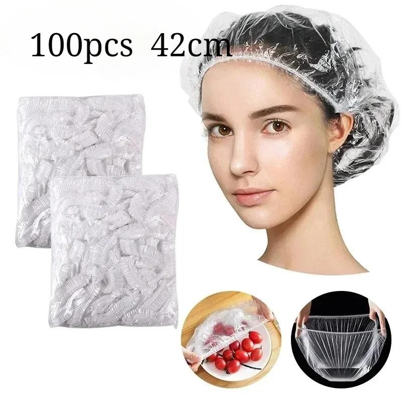 50/100Pcs 40/42cm Disposable Children Shower Cap for Hair Elastic Mesh Shape Plate Plastic Wrap Cover Food Grade Food Cover