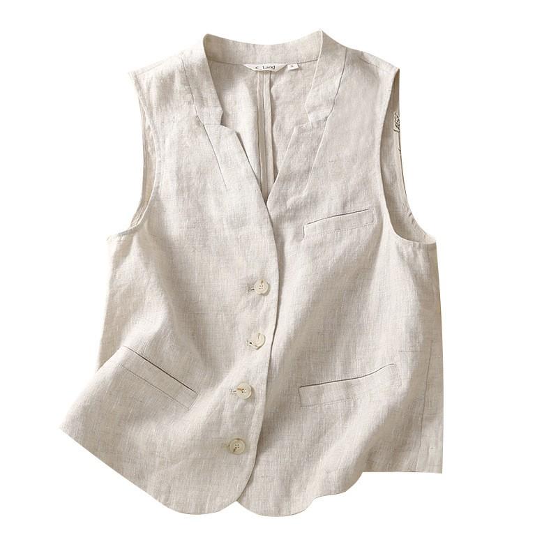 Vintage Vest Summer Deep V,Neck Casual Sleeveless Tank Tops Cotton Linen Thin Outerwear Vest Coat