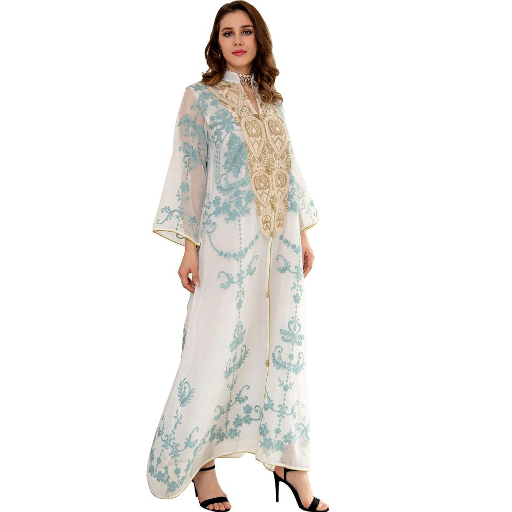 Muslim Women Embroidered Dubai Arabian Loose Dress Evening Dress Eid Robe