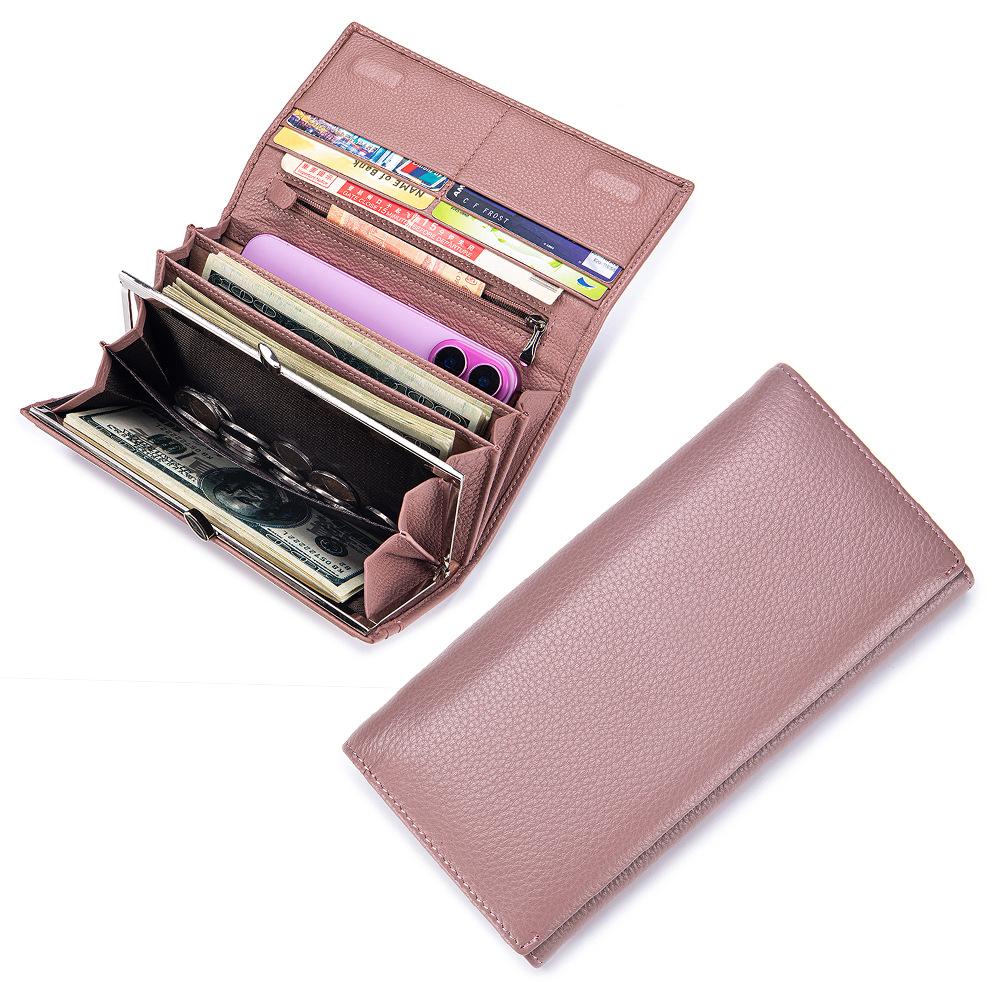 Neues Damen-Langportemonnaie Portemonnaie Große Kapazität Retro-Klammer Handy-Tasche Multifunktionale Clutch-Tasche