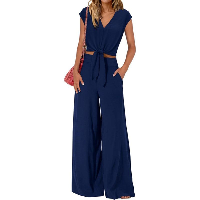 JKASHDK Women's Fashion Casual Summer Spring Solid Color Print Sleeveless V-Neck Trousers Pants Suits