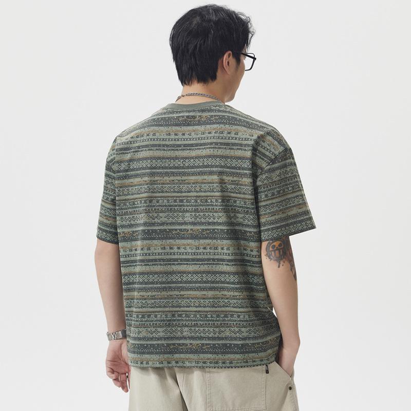 Men's Vintage Ethnic Striped Short Sleeve Loose T-Shirt