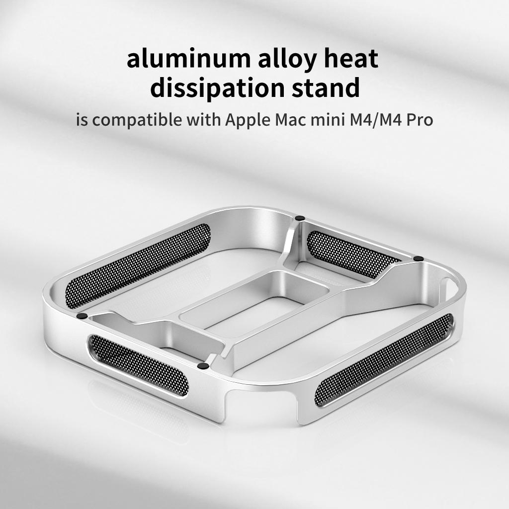 Stolní stojánek Zvýšení počítače Prachotěsná základna Chladicí držák z hliníkové slitiny Dok pro Mac mini M4/M4 Pro