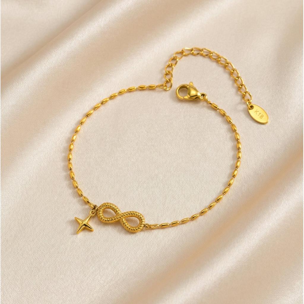 North Star Infinity Bracelet Gold Plated Stainless Steel Adjustable Bangle for Women Eternal Love Gift Non Tarnish