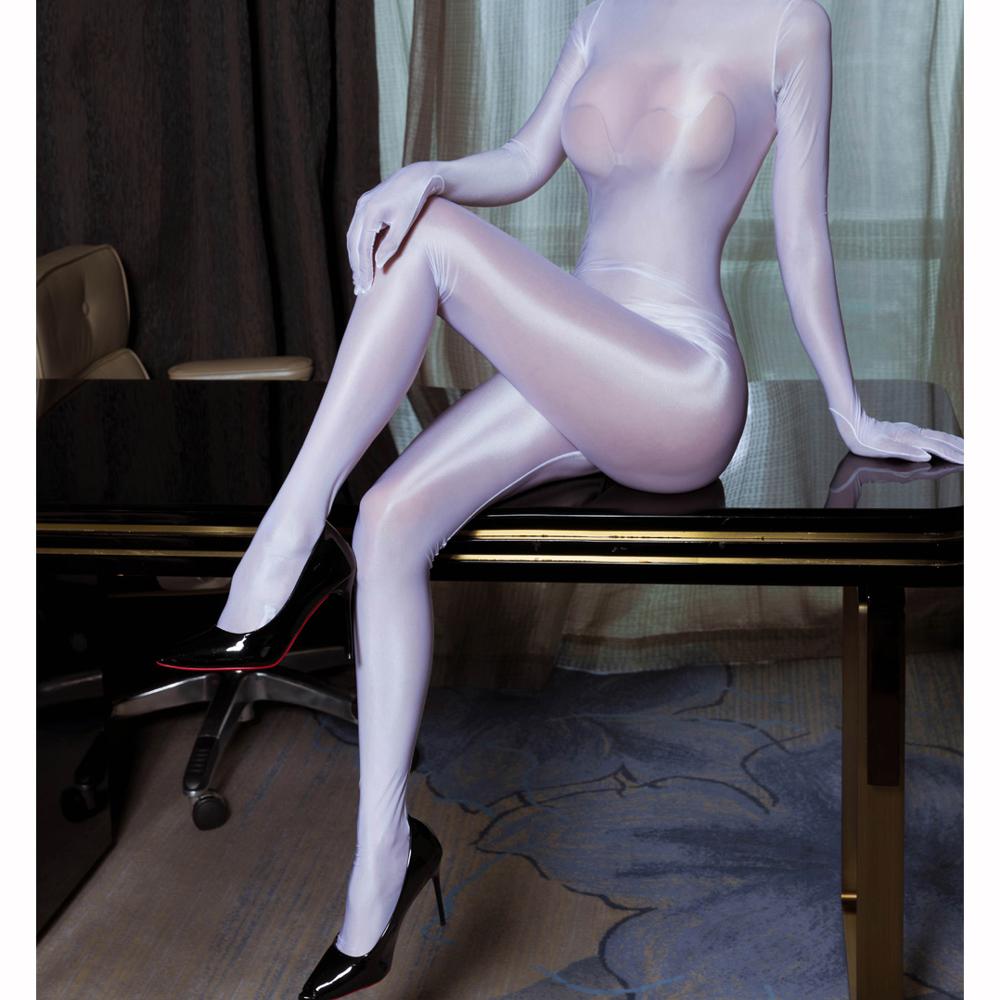 M Xl Separate Finger Nylon Catsuit Glossy Shiny Bodystocking Back Zipper Open Crotch Bodysuit Tights Sexy Leotard Conjoined Body