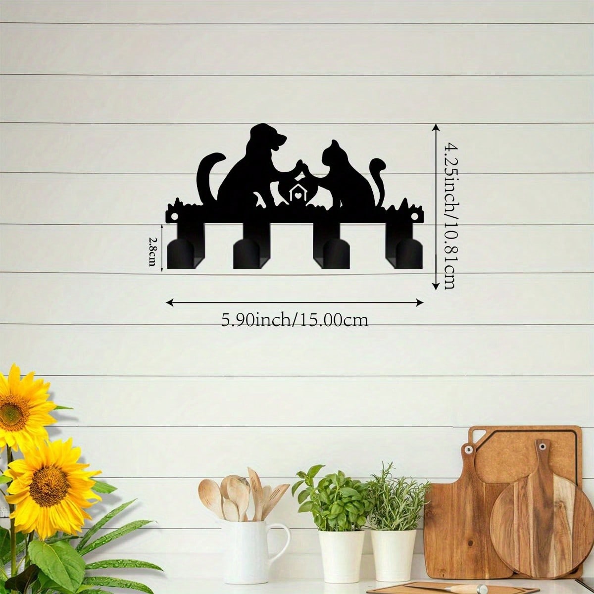 Pet Shaped Metal Wall Mount Key Holder Black Farmhouse Decor TY9574